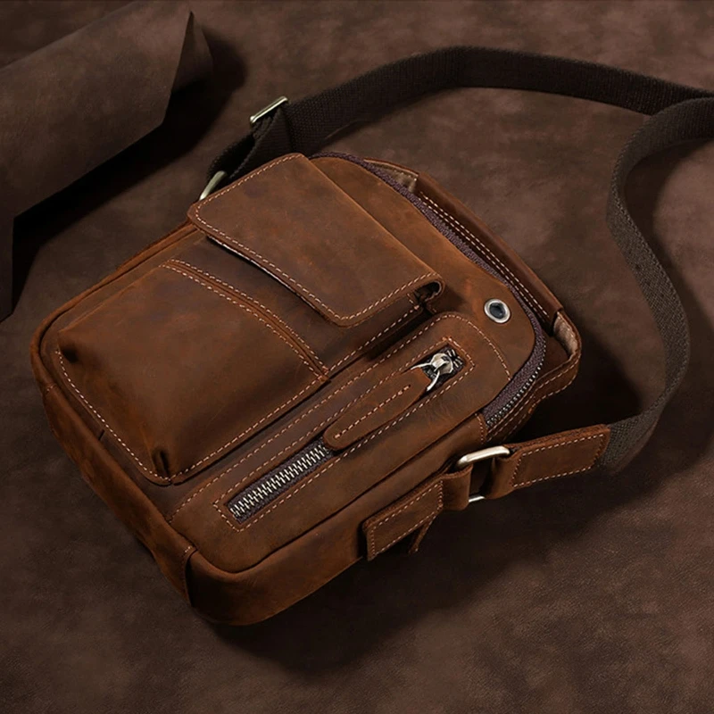 

Crazy Horse Leather Men's Shoulder Bag Vintage Messenger Bags Men Crossbody Bags