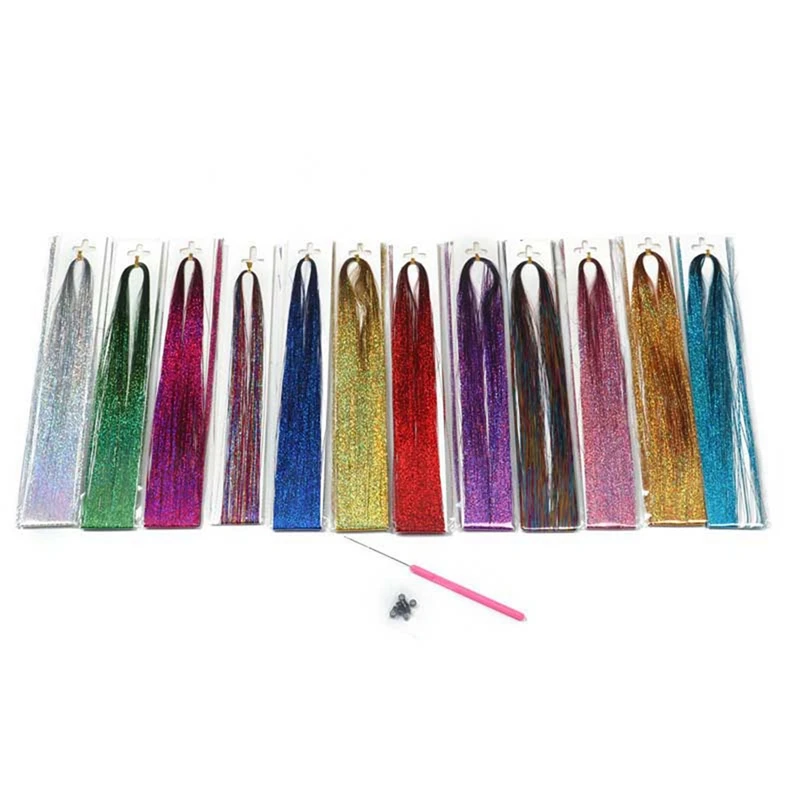 

2X Hair Tinsel Strands Kit, Tinsel Hair Extensions, Fairy Hair Tinsel Kit For Women Girls With Tools (12 Colors)
