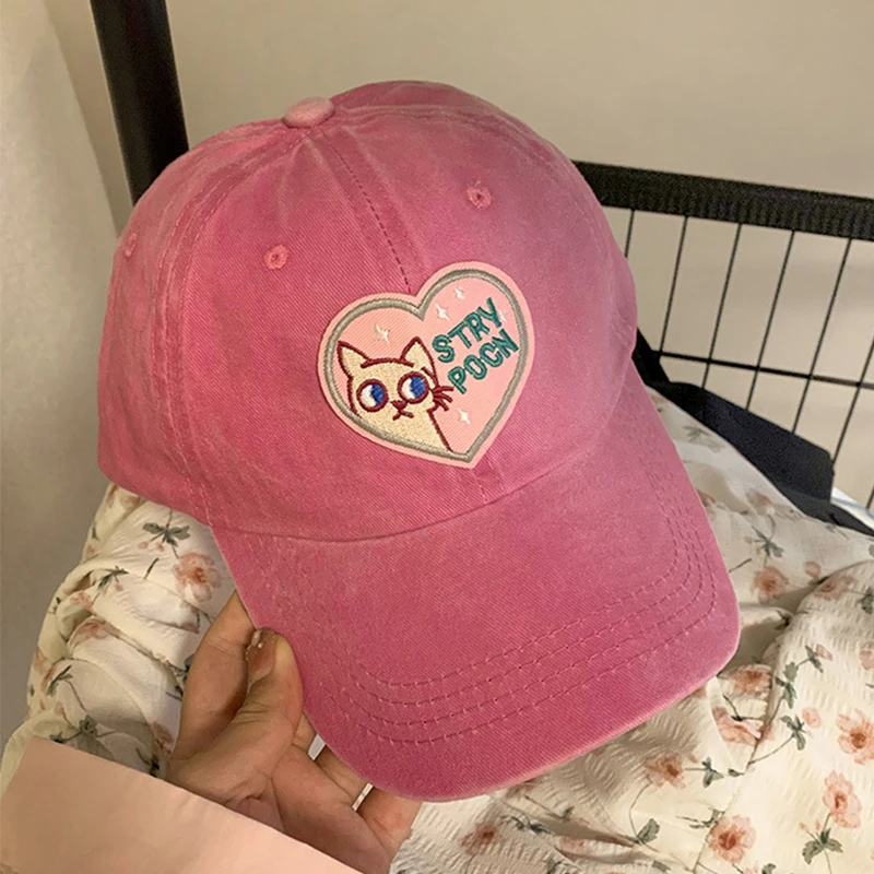 Valentine's Day Pink Love Women Baseball Cap Cute Kitten Adjustable Snapback Hat Soft Top Cotton Leisure Sunbonnet Girls Sunhat baseball cap sun hat