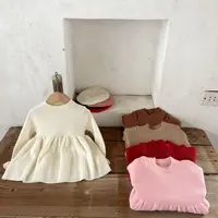 Autumn Infant Baby Girl Dress Cotton Solid Long Sleeve Newborn Girls Princess Dress Flare Cuff Knitted Ruched Toddler Girl Dress 5
