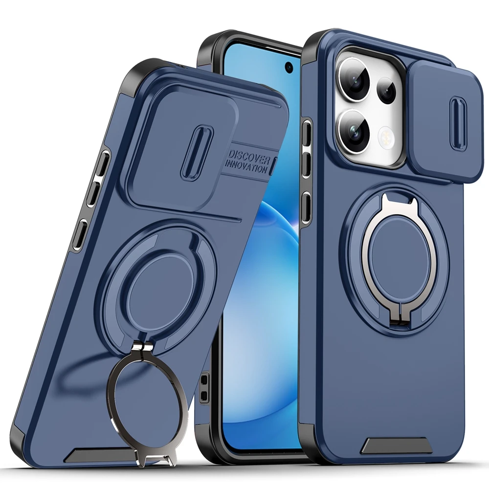 Durable Armor Case with Slide Lens Protection and Ring Holder - Shockproof Cover
