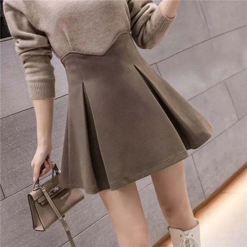 

Woolen short skirt autumn winter High waist irregular design a-line wool skirt lady warm Pleated skirt