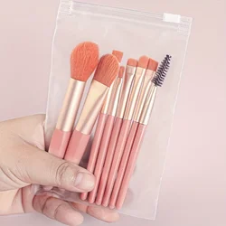 Travel Makeup Brush Kit - 8 - Piece Set with Bag for Foundation, Blush, Powder & Eye Detail (Pink - A)