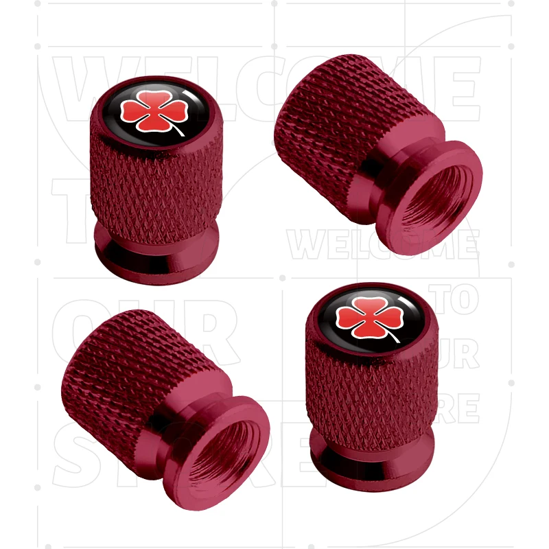 Alfa Romeo Four-Leaf Clover Logo Aluminum Tire Valve Caps - Set of 4, Waterproof and Dustproof Air Stem Covers