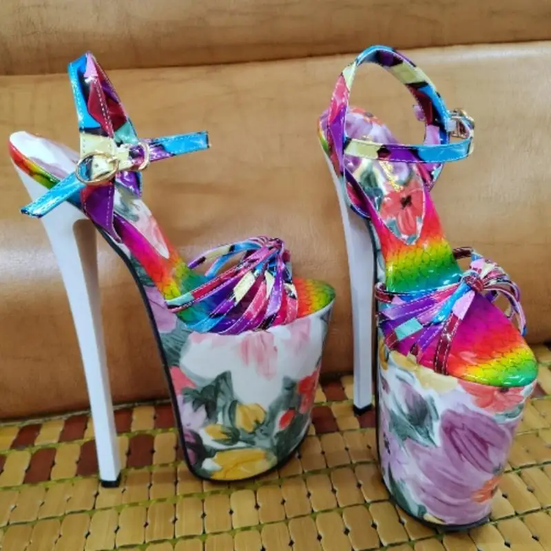 Summer 19cm Metal Thin High Heels Sandals Female Platform Women's Shoes Narrow Band Steel Pipe Dance Buckle SM Stripper Pumps 5