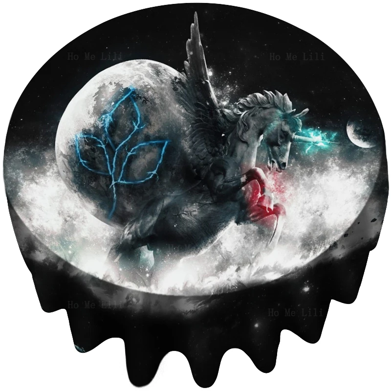 

Fantasy Creature Unicorn Tenma Battle Monster Space Planet Black Creative Horse Round Tablecloth By Ho Me Lili Tabletop Decor