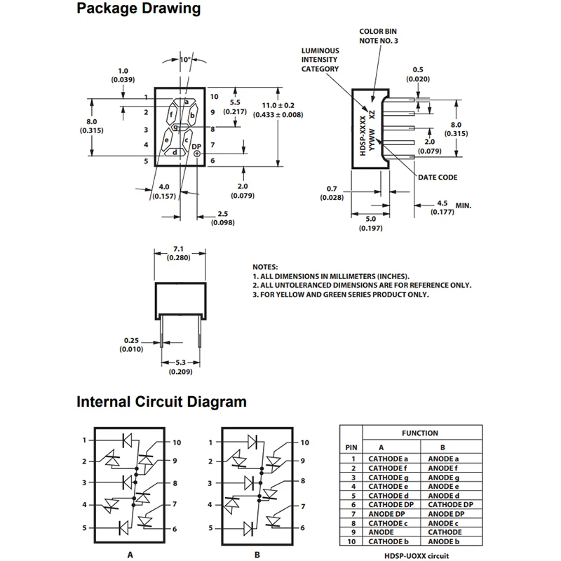5Pcs HDSP-U201 HDSP-U203 0.31 인치 LED 문자 숫자 디스플레이 모듈 빨간색 7 세그먼트 양극 공통 음극 10DIP HDSP-U201