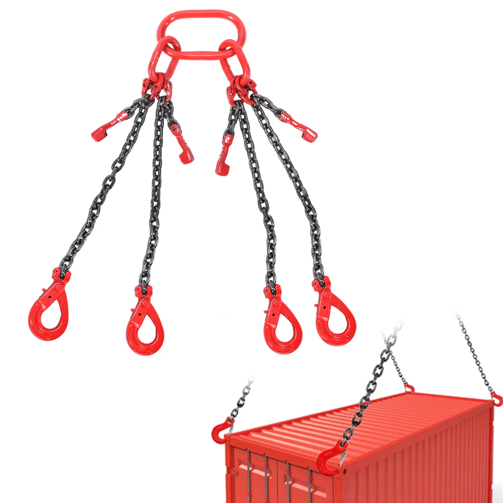 4 Point Lift Chains Rigging W/ Hook 4 Leg Chain Sling for Lifting Combination Lifting Chain for Engine Hoist Lifts