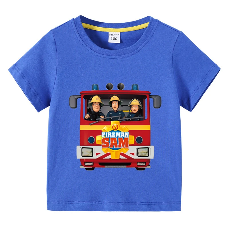 Kids T Shirt Fireman Sam Short Sleeved Summer Children Safety Education Animation