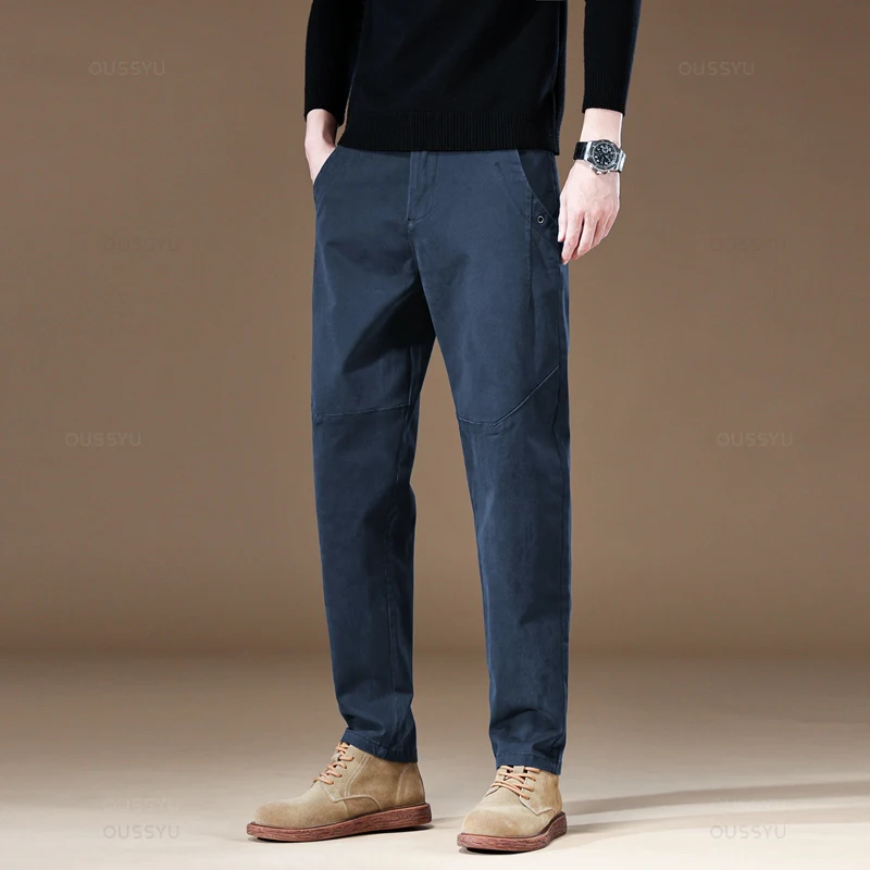 2024 New Spring Autumn Men's Cargo Work Pants 97%Cotton Thick Solid Color Wear Korean Grey Casual Trousers Male Plus Size 38 40 5