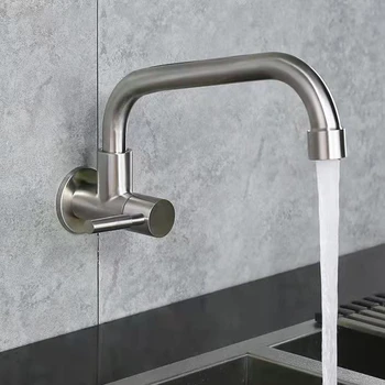Rubinetto da cucina Rubinetto singolo per acqua fredda a parete in acciaio inossidabile Rubinetto per curva inferiore Rubinetto per acqua per lavello a parete Qualità premium 1