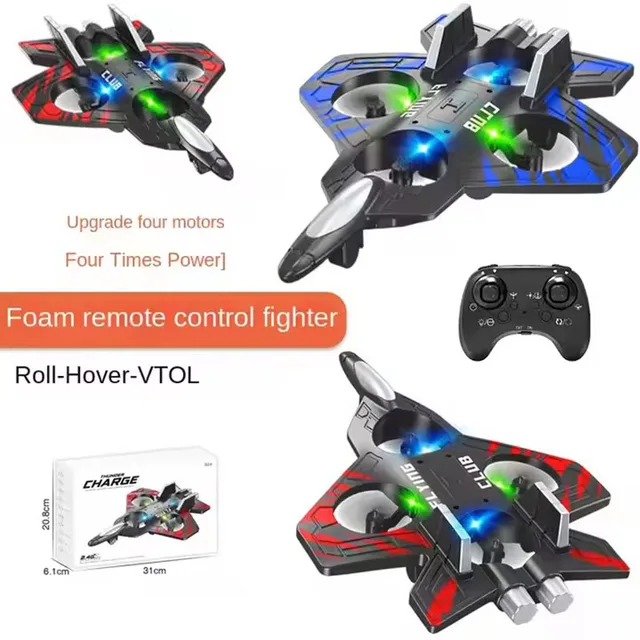 2.4G Remote Control Jet Fighter Stunt RC Airplane Drone Hobby Plane Glider Airplane Toys RC Quadcopter with Light 1