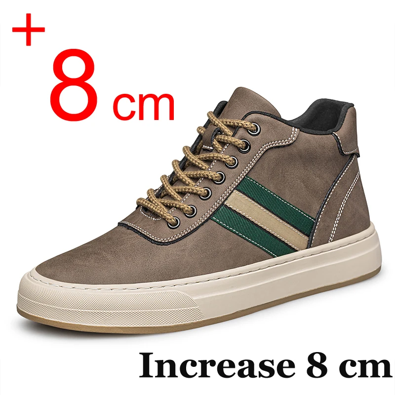

Men Boots Elevator Shoes Genuine Leather High-top Casual Fashion Lift Sneaker Boots 6cm 8cm Insole Height Increased Shoes Taller