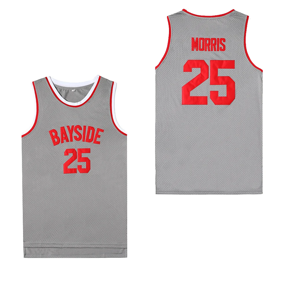 

Bg Basketball Jerseys Bayside 25 Morris Jersey Embroidery Sewing Outdoor Sportswear Hip-hop Culture Movie Gray