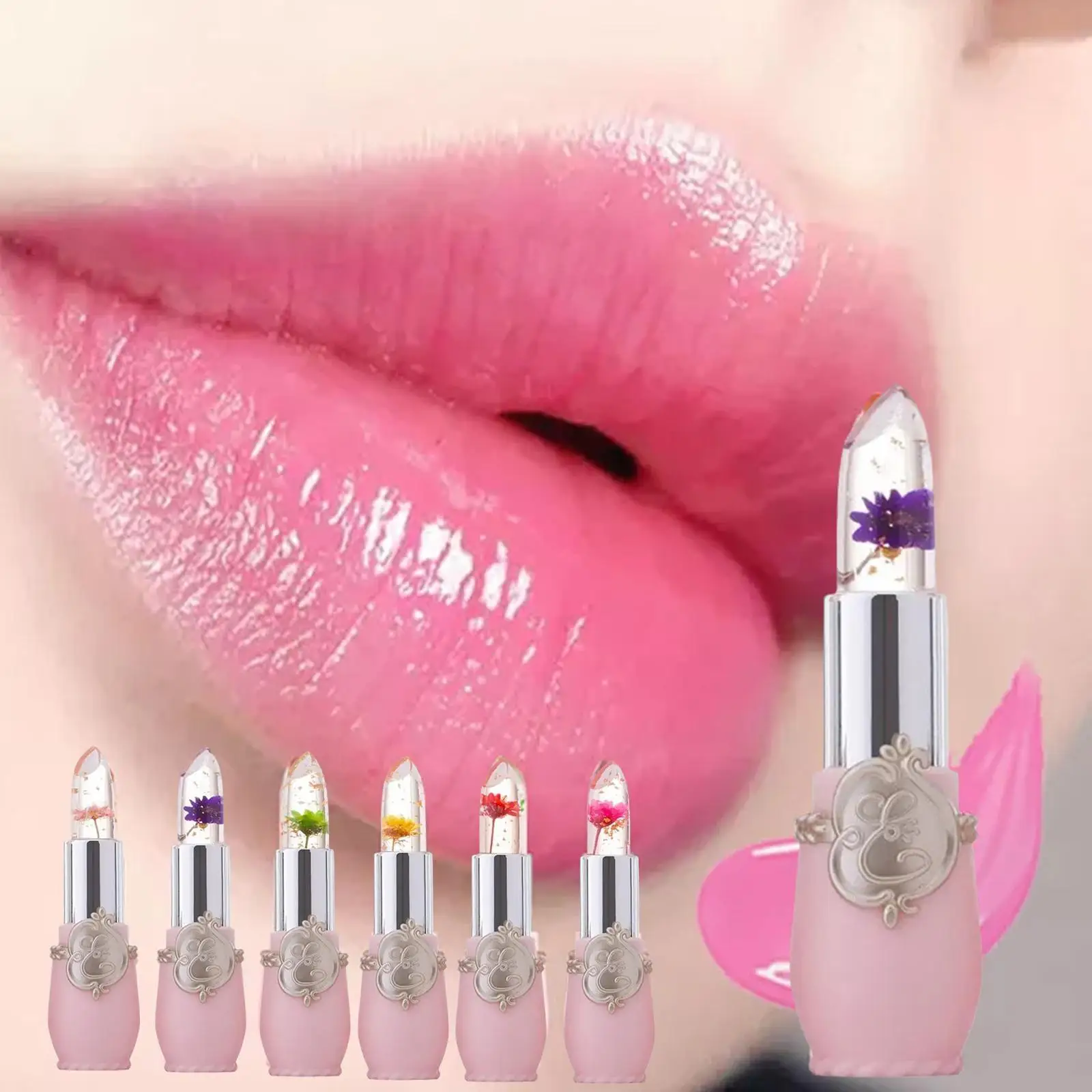 Jelly Flower Lipstick Color Changing Lip Gloss Moistening Cosmetic Color Crystal Pomade Makeup Lip Balm Temperature Transparent