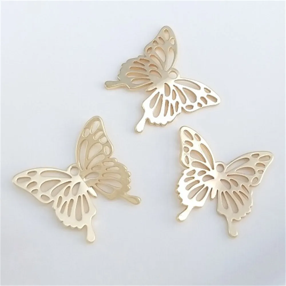 14K Copper Clad Genuine Gold Hollow Curved Butterfly Pendant DIY Handmade Bracelet Necklace Pendant Earring Charm Pendant K435