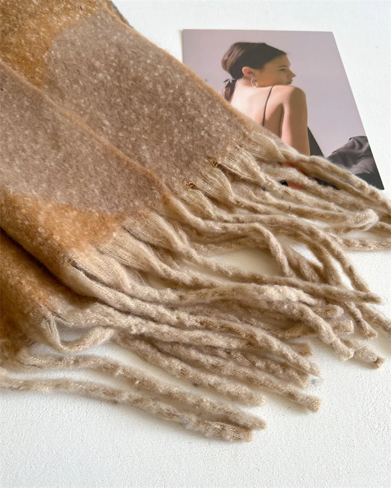 Winter Dicke Warme Schal für Frauen Kaschmir Schal und Wraps Pashmina Halstuch Bufanda Weibliche Regenbogen Haarigen Quaste Echarpe Neue – Detail 18