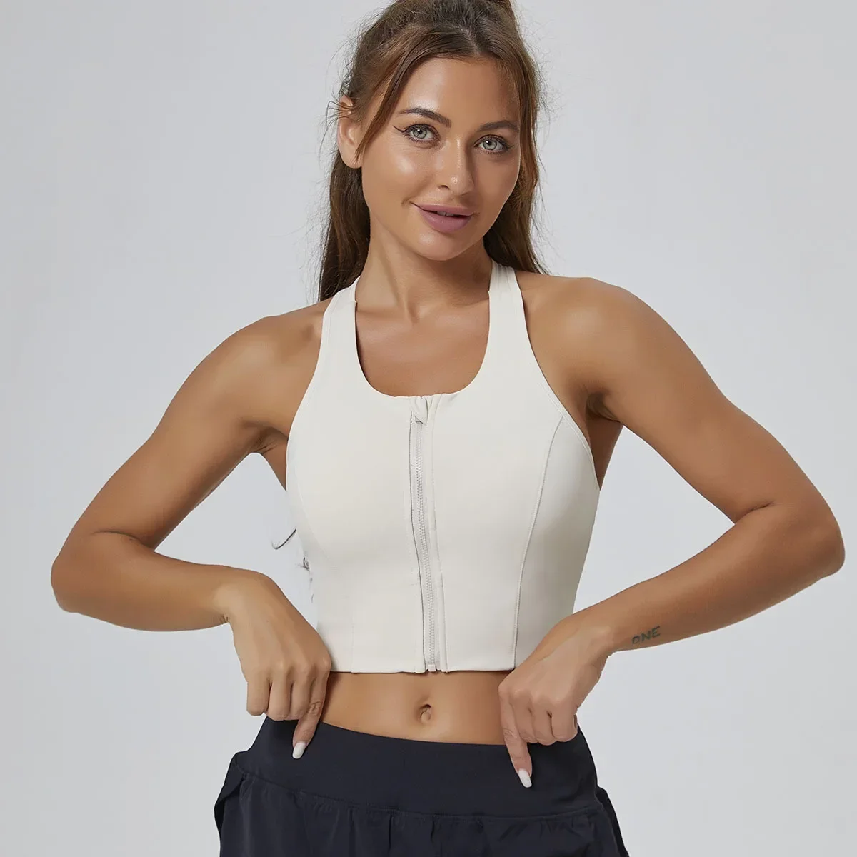 Women Zipper Sports Bra Tennis Vest Crop Top Table Badminton Shirt Zipper Female Outifits Yoga Fitness Gym Top Workout Clothes
