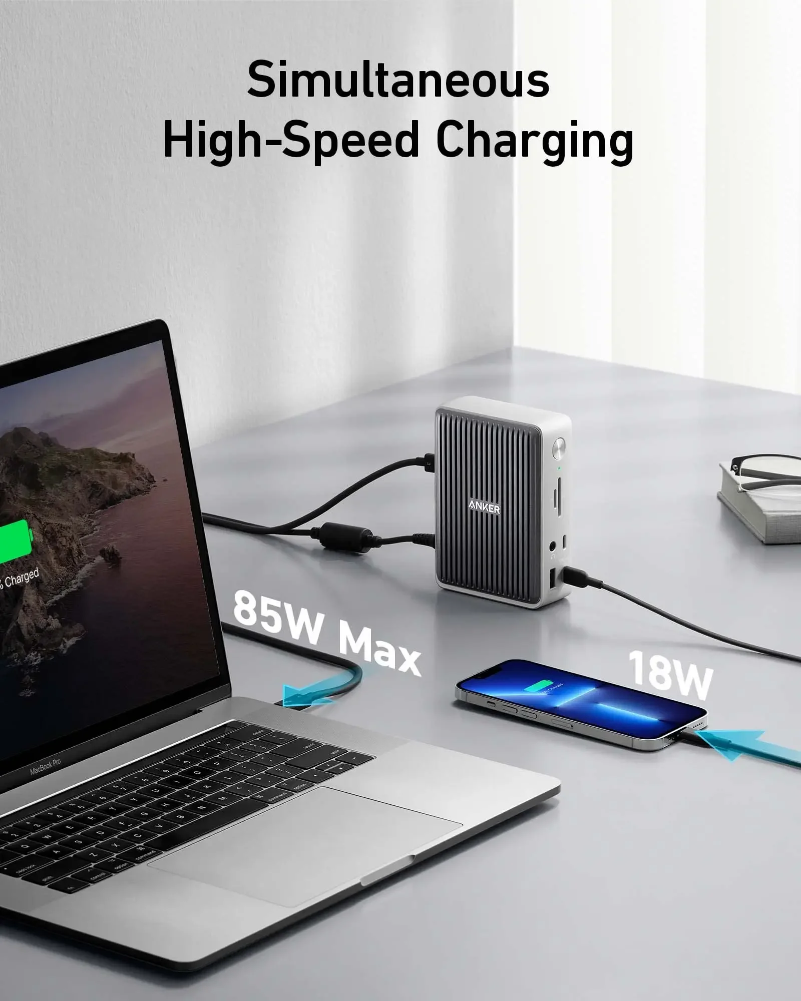 앵커 577 도킹 스테이션 13-in-1, 노트북용 썬더볼트 3 85W 충전, 휴대폰용 18W, 4K 듀얼 디스플레이, 10Gbps USB-C 데이터 전송