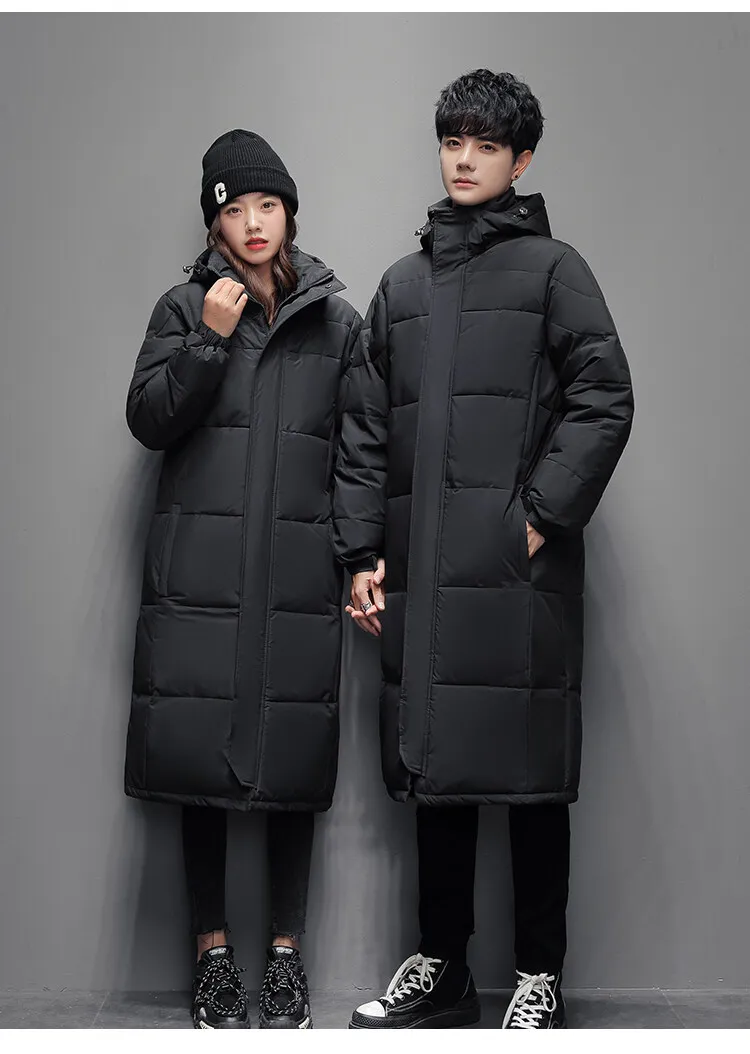 Men Women Thick Hooded Long Parkas Solid Color Zipper Parkas Unisex Long Winter Padded Jacket Unisex Warm Down Jacket Parkas