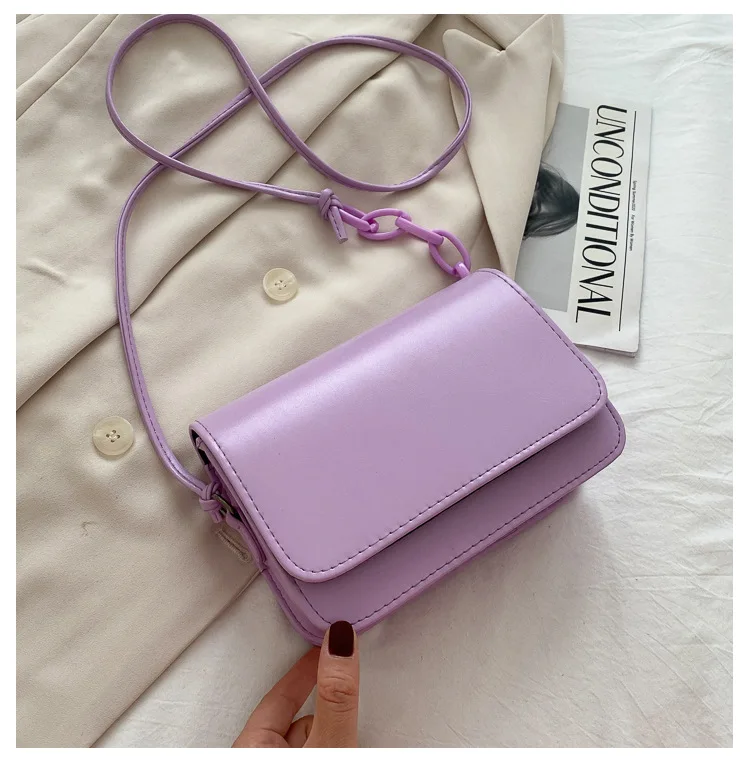 Solid Color Shoulder Bags Chain Square Women Korean Version