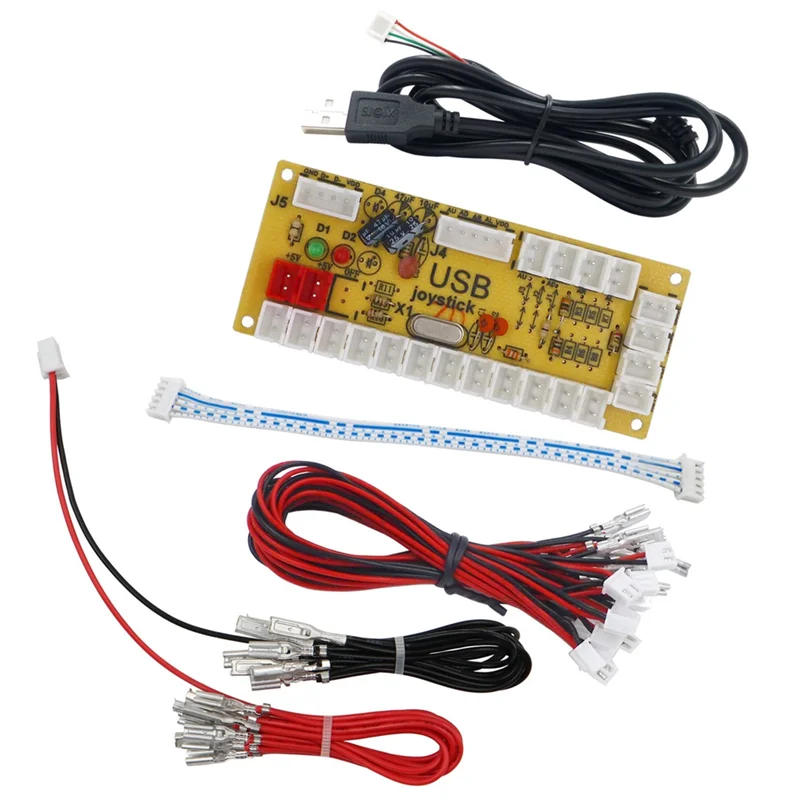 5V LED 제로 딜레이 보드 아케이드 게임 USB 인코더 PC용 라즈베리 파이 조이스틱 컨트롤 푸시 버튼 연결 케이블 사용하기 쉬움