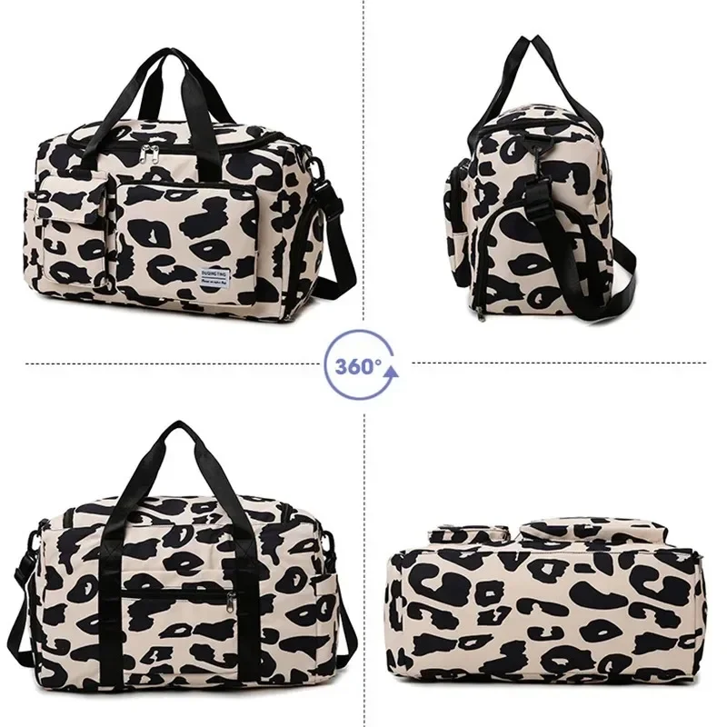 Large Capacity Leopard Print Sports Bag for Women Waterproof Yoga Swimming Gym Handbag Fashion Travel Tote Men Luggage Handbags