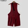 INCERUN Men Rompers Shorts Solid Color V Neck Sleeveless Button Casual Jumpsuits Men Streetwear Summer 2024 Fashion Playsuits 4
