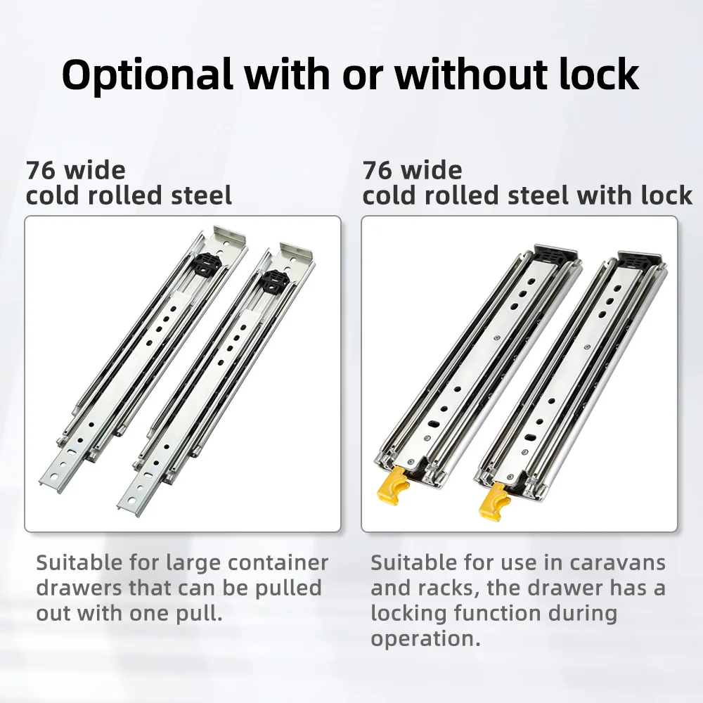 

AOLISHENG Locking 10"-40" Slides Bearing 485LBS Heavy Duty Drawer Slides 3-Fold Guide Rail Full Extension Ball Industrial 76mm