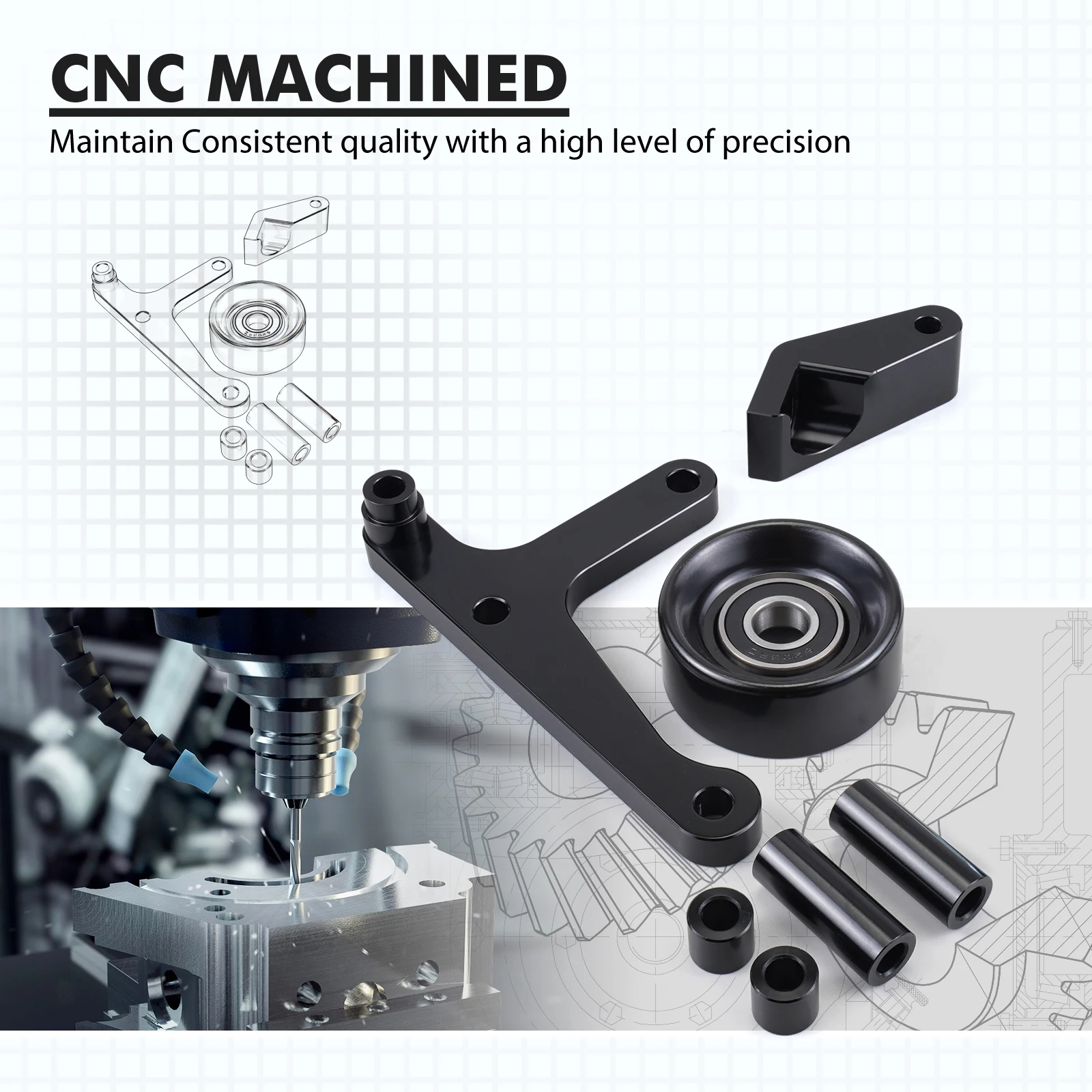 BEVINSEE LS Alternator Bracket With Brace + Pulley For Chevy Camaro 1998-2002 LSX Camaro Belt Truck Low Mount Alternator Bracket