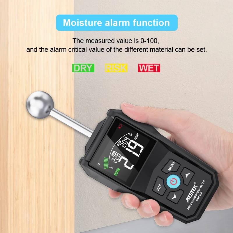 

Digital Wood Moisture Meter LCD Screen Hygrometer Non-contact Timber Damp Detector Alarm Humidity Tester