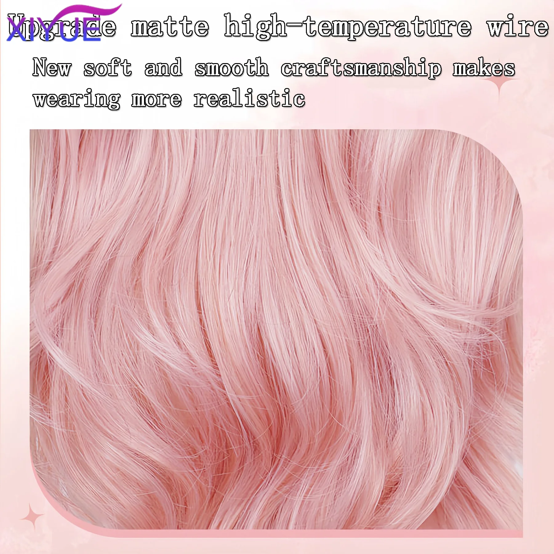 XIYUE  Light Pink Synthetic Hair Wigs Long Wavy Natural Hair Wigs with Bangs for Women Cosplay Lolita Wig Heat Resistant