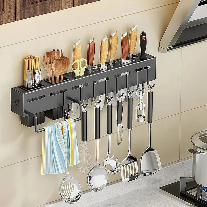 Kitchen Storage Rack Punch-Free Multi-Functional Home Wall-Mounted  Chopsticks Knife Holder Seasoning Utensils Complete Rack - AliExpress