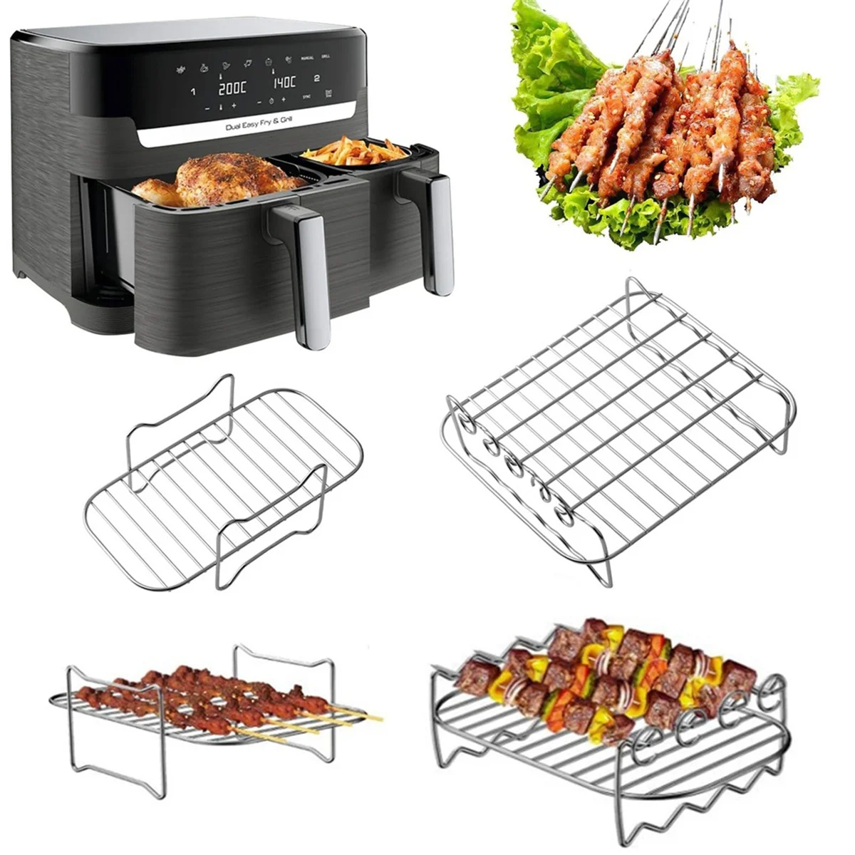 Air Fryer Accessories Air Fryer Rack Cooking Grate for Philips Dual Basket Airfryer 3000 Series Tefal EY9018 5.2/3.1L