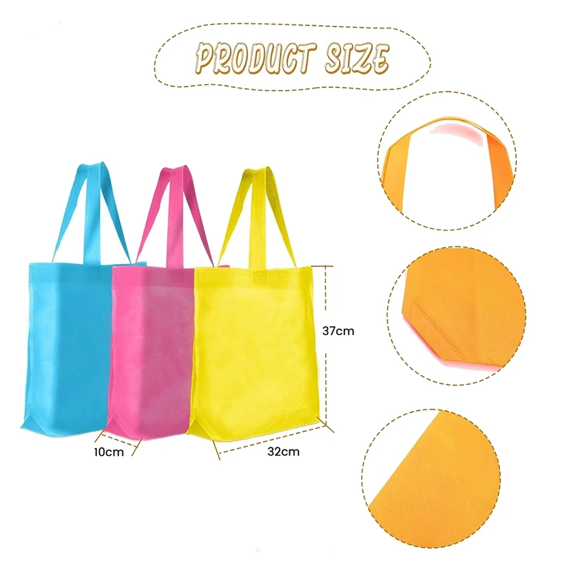 50 Pieces Non Woven Reusable Bags Multi Color Tote Gift Bags Colored Blank Tote Bags Bulk Fabric Grocery Bags Durable 6