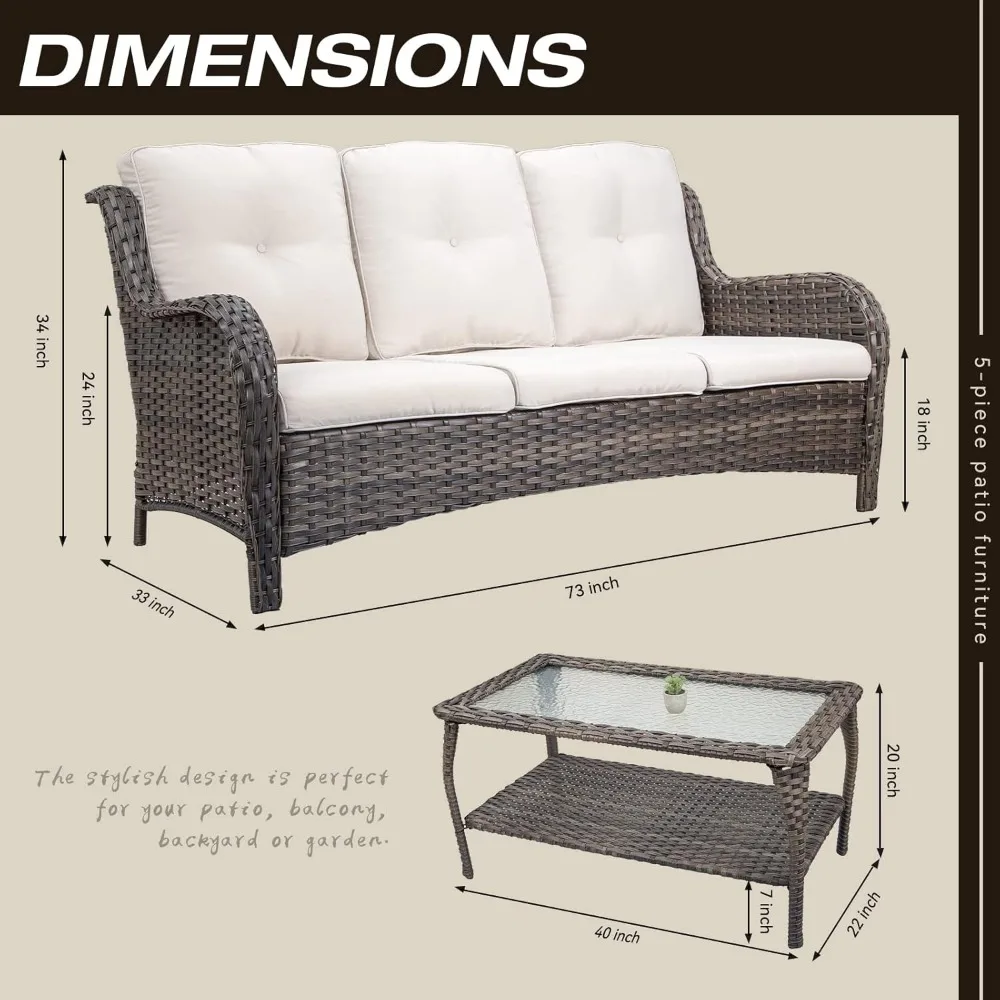 Furniture Set 2Piece Wicker Outdoor Furniture Conversational Sets with 3-Seat Sofa,Patio Rattan Coffee Table Patio Rattan Wicker 2