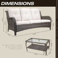 Furniture Set 2Piece Wicker Outdoor Furniture Conversational Sets with 3-Seat Sofa,Patio Rattan Coffee Table Patio Rattan Wicker 2