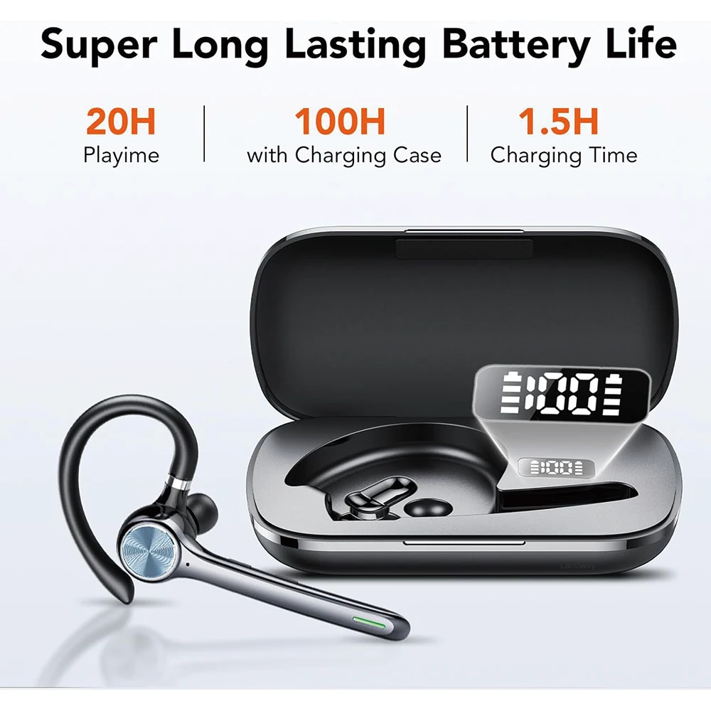 Bluetooth Headset with AI Noise Cancellation Mic and Mute Button,Bluetooth 5.3 Wireless Earpiece for Driving/Business/Office 5