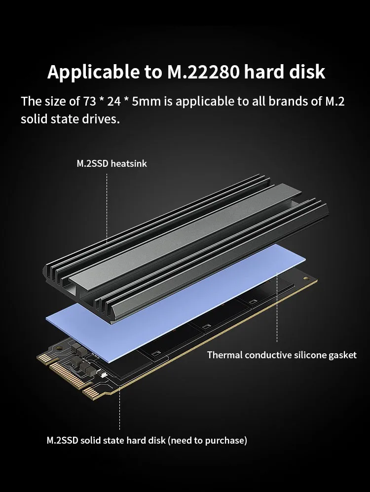 TUECER M.2 NVME NGFF 2280 Solid State Hard Disk Radiator M.2 SSD Aluminum Cooler