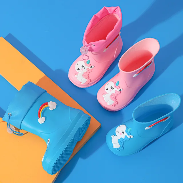 Kids Rain Boots For Girls Rubber Rainboot Boys PVC Warm Children Waterproof Shoes