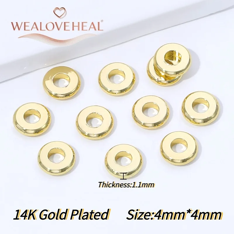 4/5/6 mm 14K vergoldete runde Abstandshalter-Flachperlen, glatte Trennperlen aus Messingmetall für die Schmuckherstellung, DIY-Armbandzubehör – Detail 21