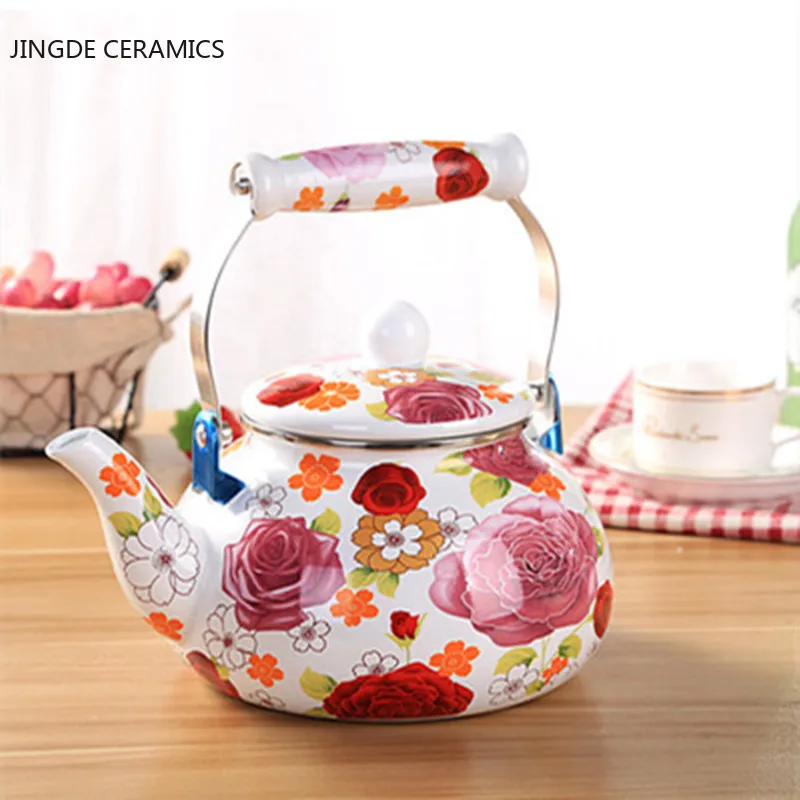Thickened flat-bottom pear-shaped enamel kettle kettle jug milk teapot home portable kitchen induction cooker universal
