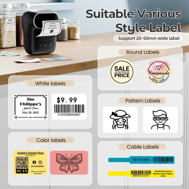 Thermal Label Printer Phomemo M108 Wireless Bluetooth Label Maker Printing Width 20-50mm Home School Office Similar as B1 B21 4