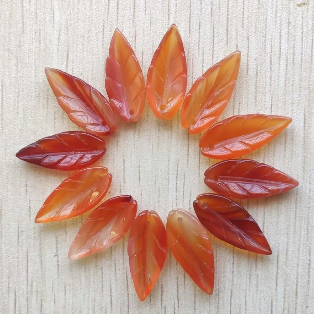 

New good quality natural red onyx carved Leaf charms pendants for jewelry Accessories making 12pcs/lot Wholesale free shipping
