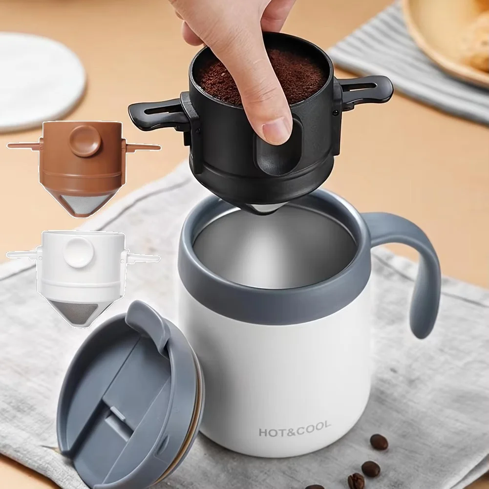 1/3 pçs dobrável cafeteira filtros despeje sobre gotejador conjunto de aço inoxidável mão-embudo copo com gancho de orelha para café perfeito