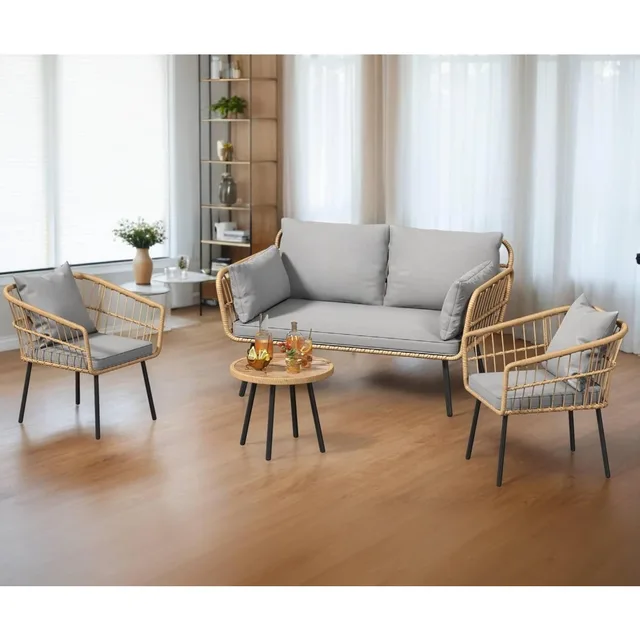 4-Seater Grey Sectional Sofa with Side Table 1