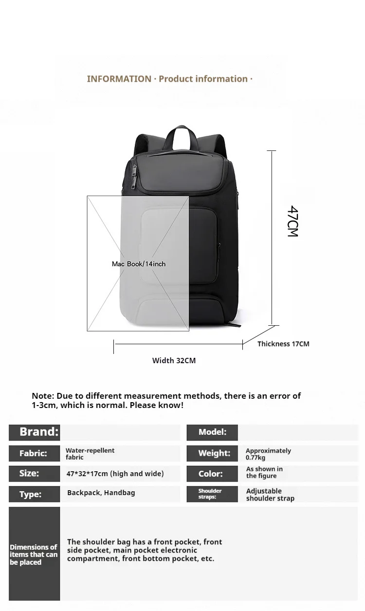 Simple backpack, lightweight, breathable, trendy and versatile, large capacity backpack for men in black_voghion.com