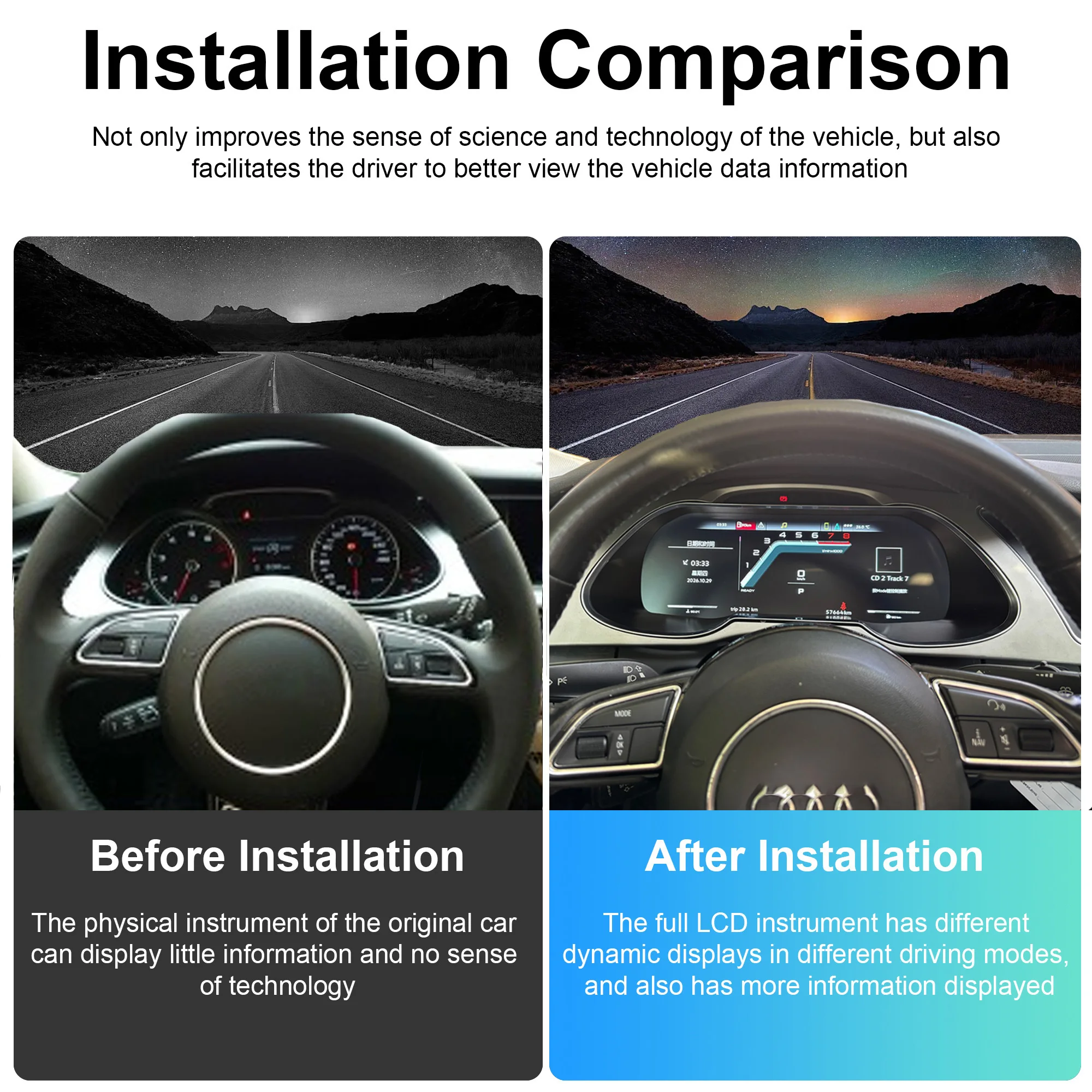 아우디 A4 2013-2016용 디지털 계기판 iOS CarPlay 안드로이드 오토 속도계, 대시보드, 게이지, 12.3HD 가상 조종석 LCD