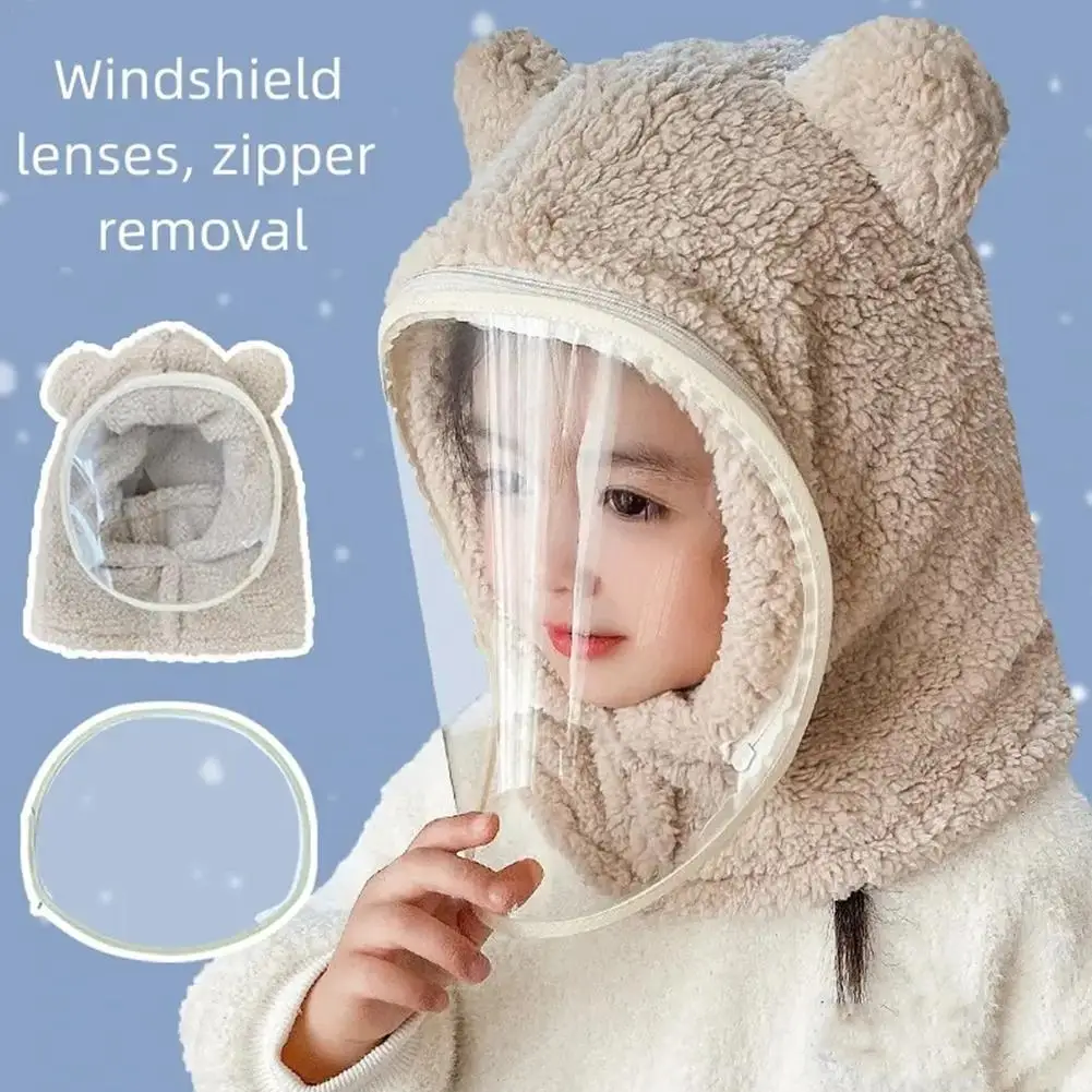 

Children Adult Windproof Full Face Mask Hat Autumn Winter Head Neck Cover Cycling Beanies Kids Cute Bear Ear Protection Caps