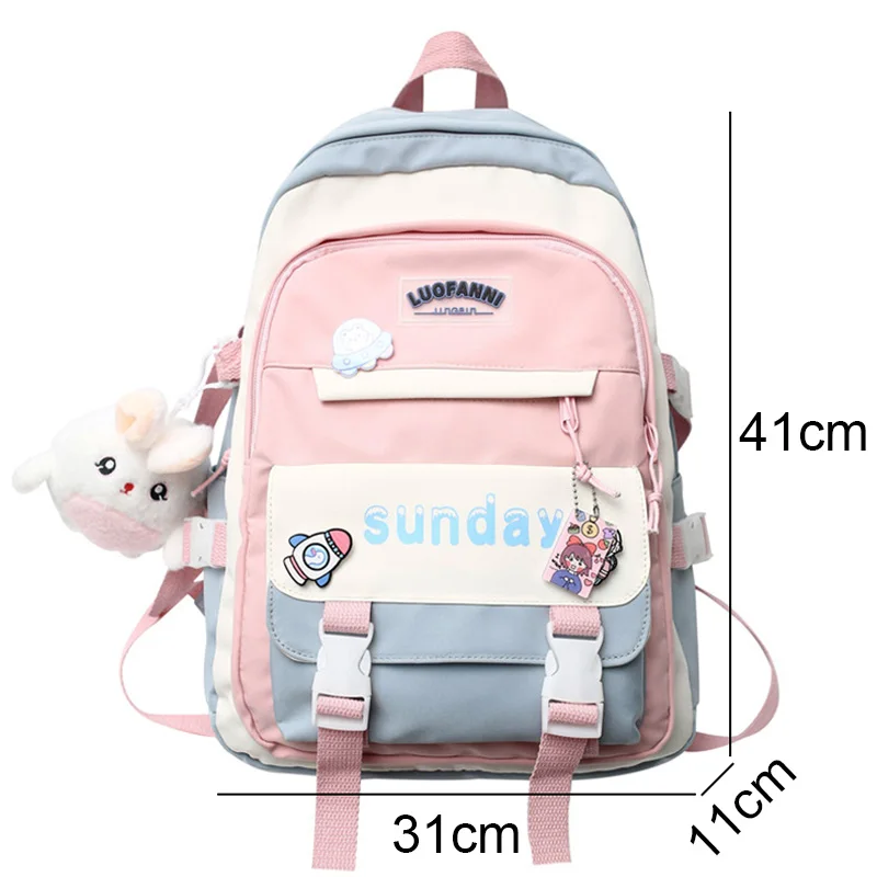 Fashion Cute Girl Travel Backpack Trendy Female Badge Pin Laptop Student Bags Lady Kawaii College Backpack Book Women School Bag